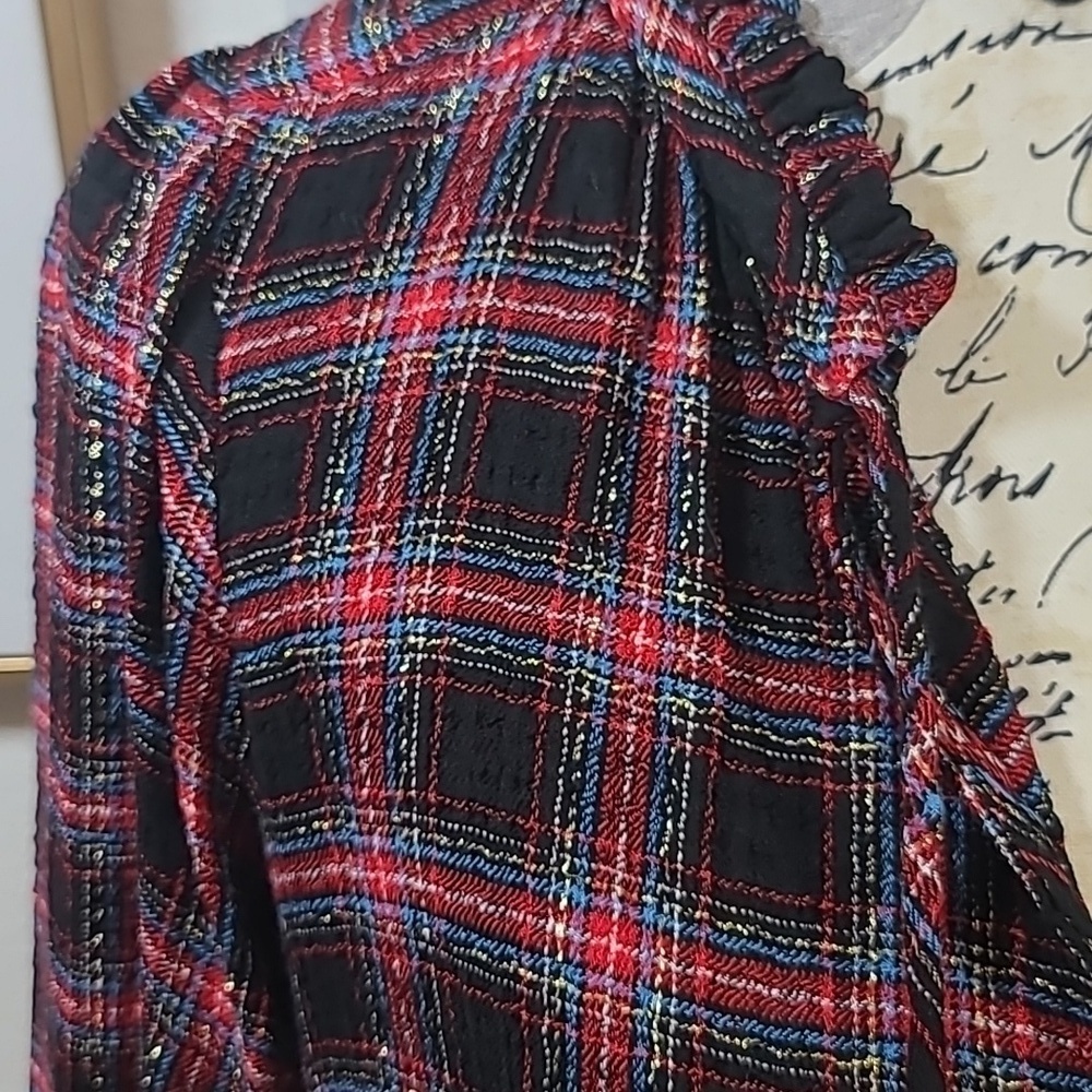 LOFT plaid metalic gold strip prairie dress - Picture 6 of 11
